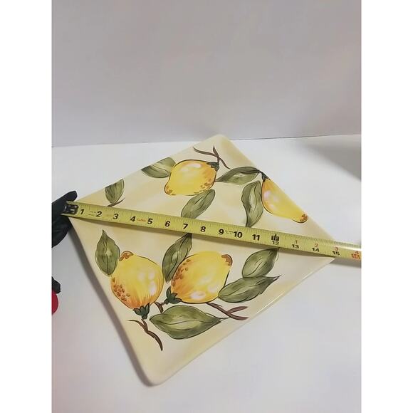 Set of 2 Lemon Orchard by Pier 1 Hand Painted Large Square Dinner Plates 11"x15" - Picture 6 of 7